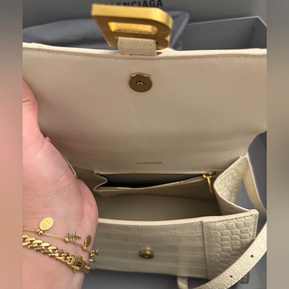 BALENCIAGA WOMEN'S HOURGLASS SMALL HANDBAG CROCODILE EMBOSSED IN BEIGE - Picture 4 of 4